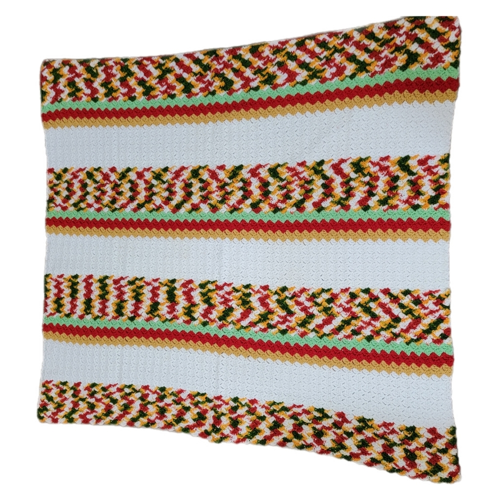 Vintage Handmade Afghan Crocheted Multicolor Granny Blanket Throw 40"x43"